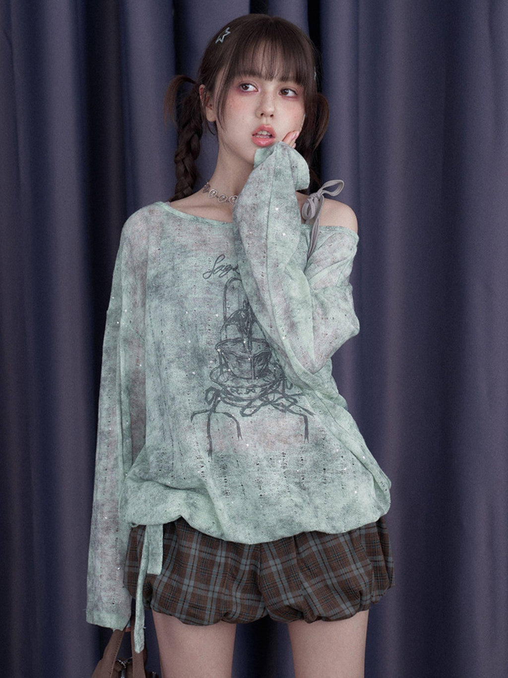 SagiDolls Leg Lengthening Brown Plaid Tulip Lantern Women's Polyester Blend Harem Pants