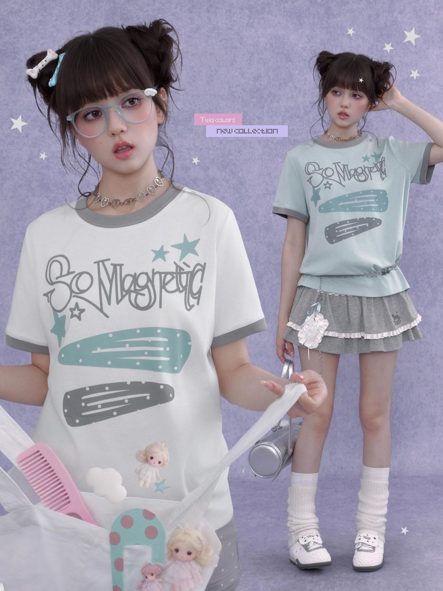 SagiDolls Letter Print Crewneck Women's Cotton Loose Slim Short Sleeve T-shirts