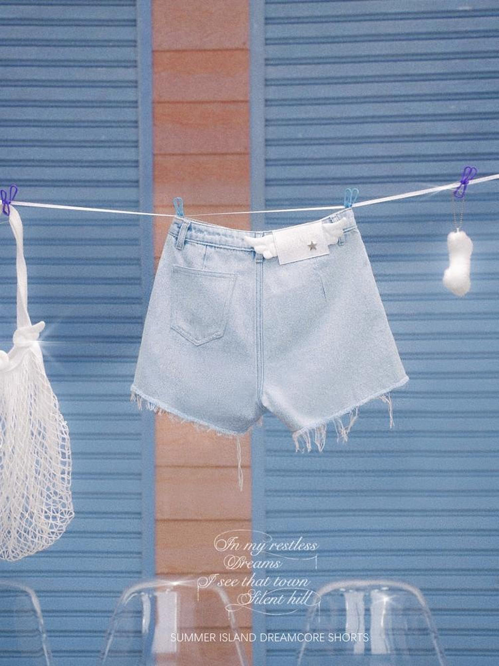 SagiDolls Light Blue Frayed Wing High Waist Women's Denim Denim Shorts