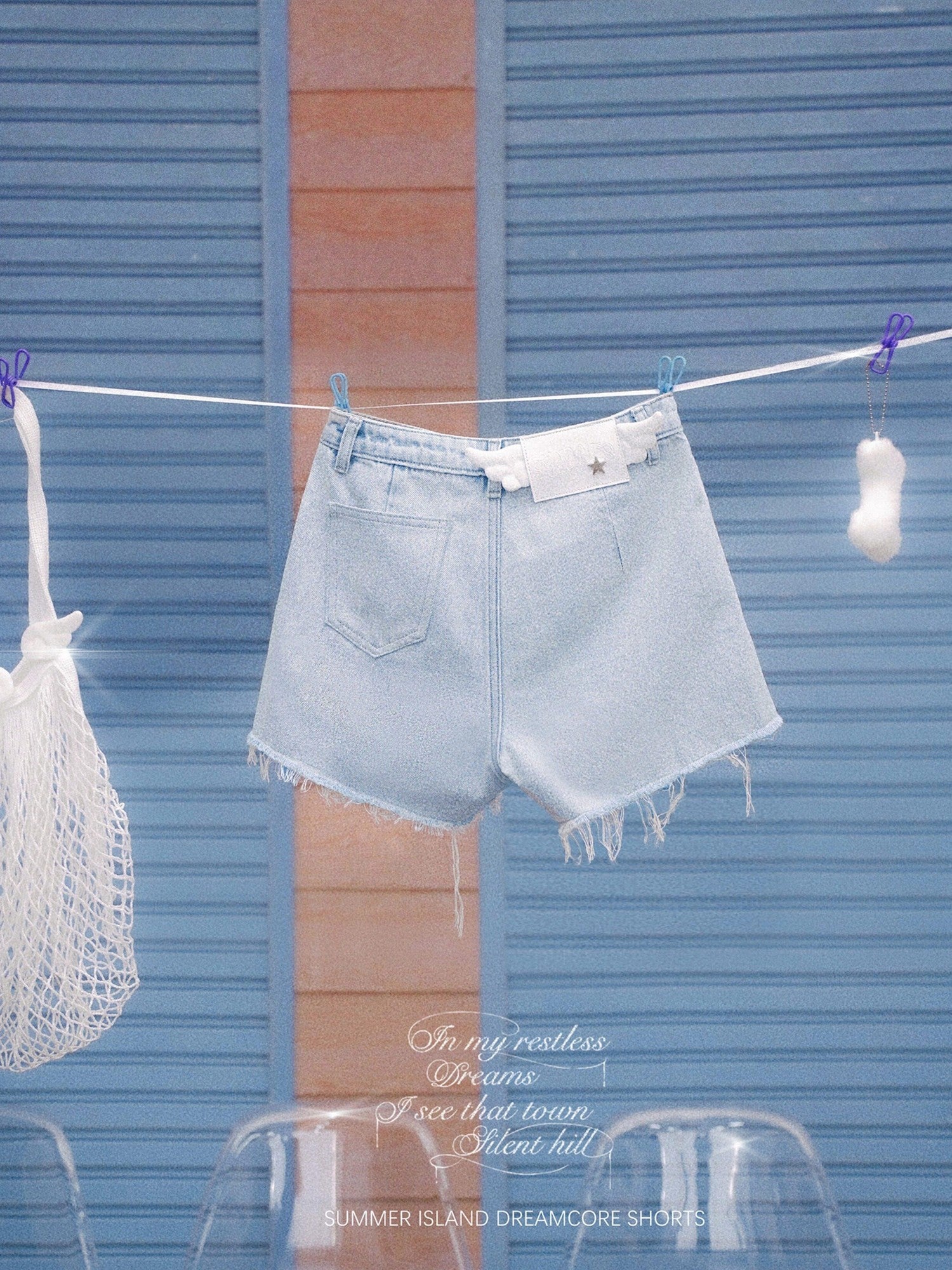 SagiDolls Light Blue Frayed Wing High Waist Women's Denim Denim Shorts