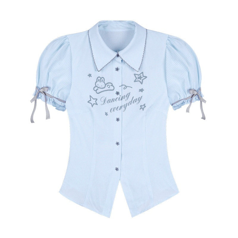 SagiDolls_Light_Blue_Rabbit_Print_Point_Collar_Puff_Sleeve_Women's_Short_Sleeve_T-shirts_922836567693_MISSTT