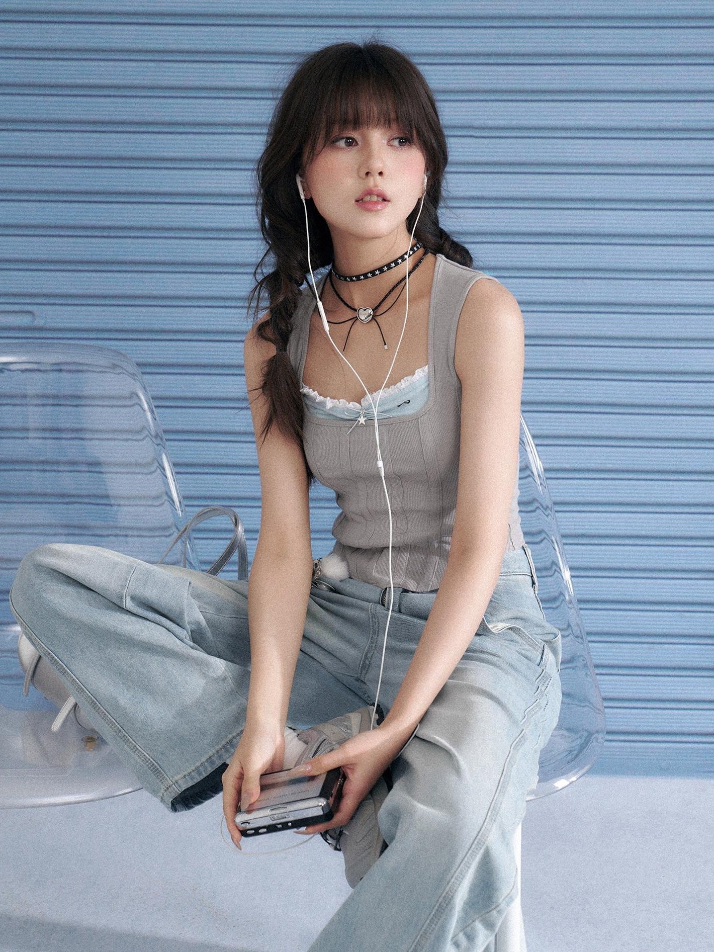 SagiDolls Light Gray Square Neck Faux Two Piece Bow Slim Women's Cotton Blend Tank Tops
