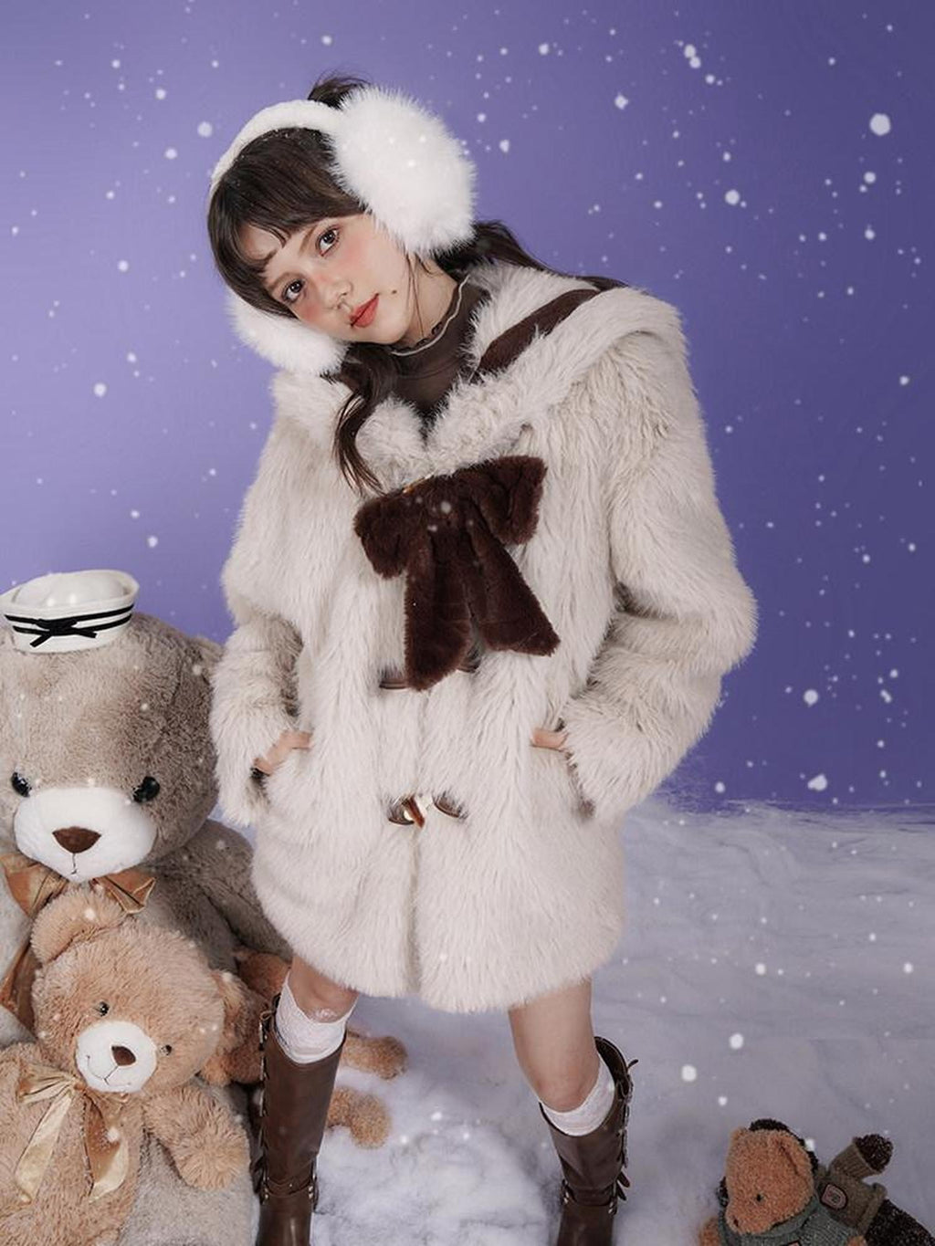 SagiDolls Light Khaki Sailor Collar Puff Sleeve 3 Button Women's Faux Fur Fleece Jackets