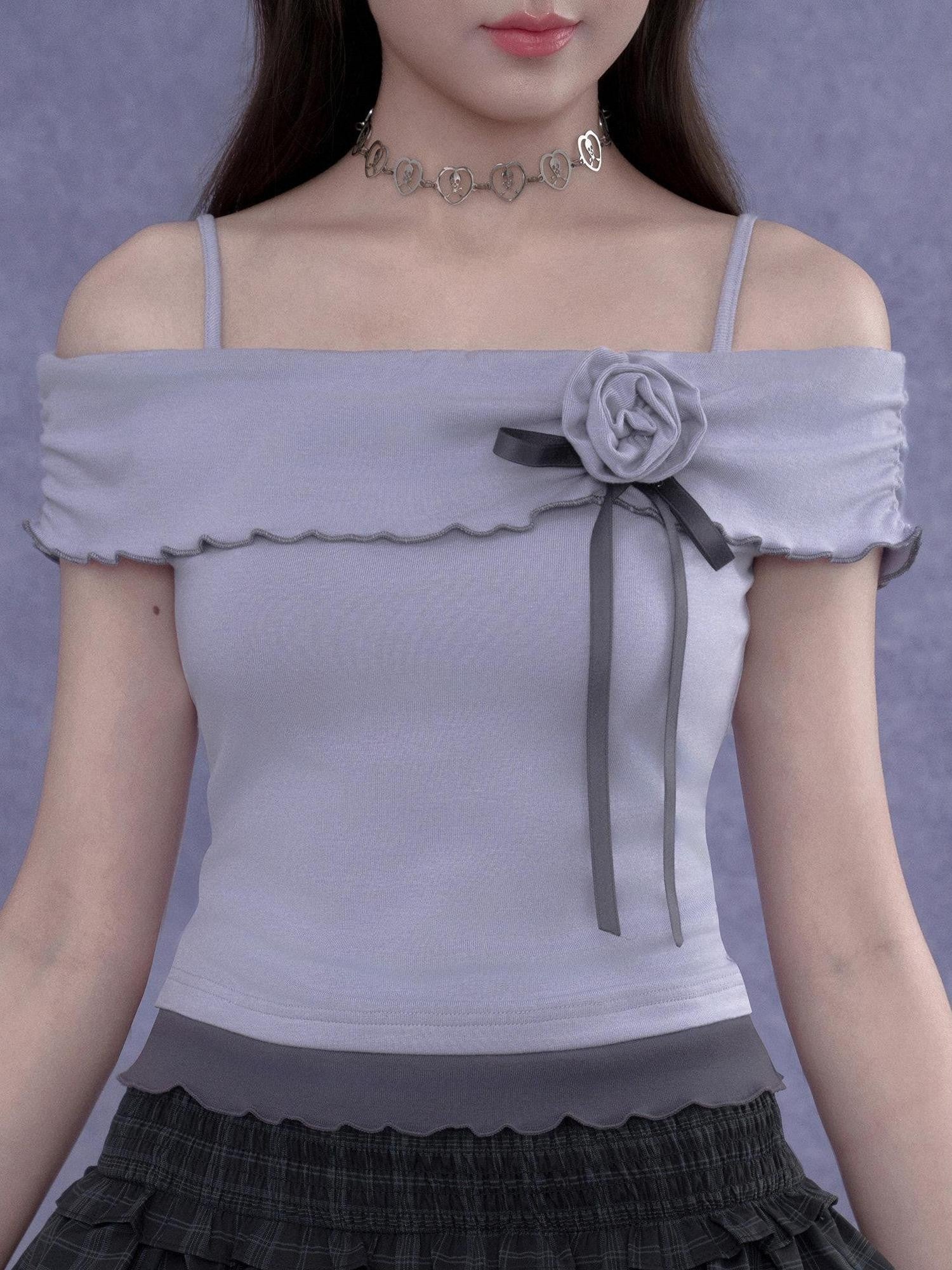 SagiDolls Lilac Rose Lace Twist Knit One Shoulder Women's Rayon Spandex Camisoles