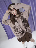 SagiDolls Milk Coffee Cute Bear Print Patchwork Women's Cotton Blend Long Sleeve T-shirts