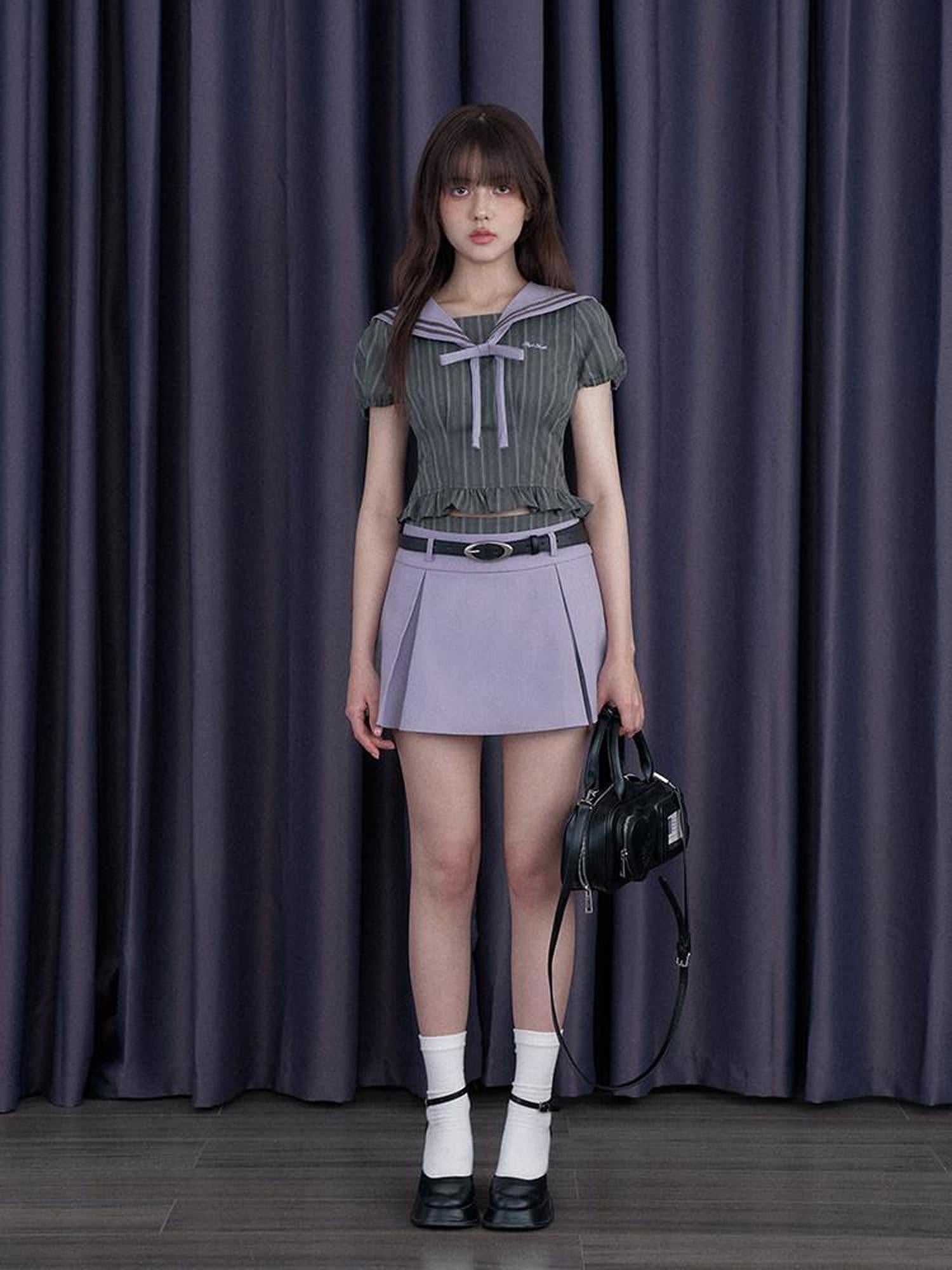 SagiDolls Misty Nautical Sailor Collar Gray Purple Schoolgirl Women's Matching Skirt Sets