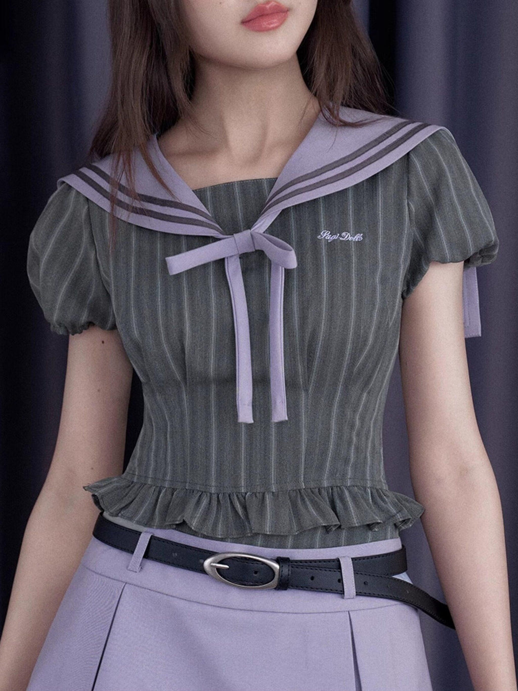 SagiDolls Misty Nautical Sailor Collar Gray Purple Schoolgirl Women's Matching Skirt Sets