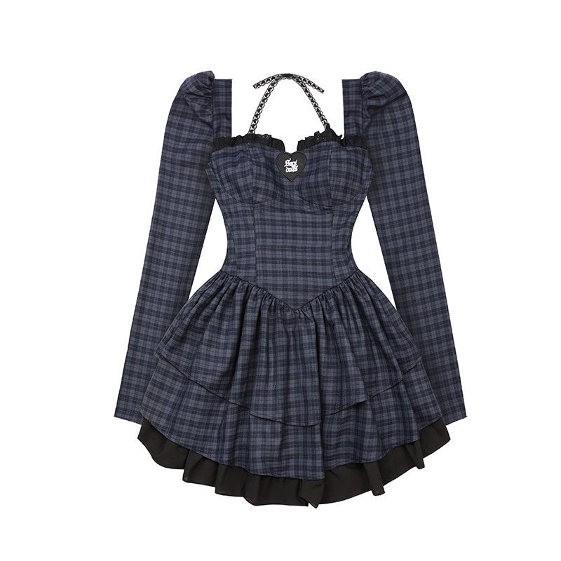 SagiDolls_Navy_Plaid_Halter_Tiered_Cake_Women's_Pure_Cotton_Casual_Mini_Dresses_867141442291_MISSTT