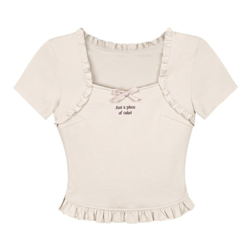 SagiDolls_Oatmeal_Square_Neck_Embroidered_Bow_Ruffle_Women's_Cotton_Short_Sleeve_T-shirts_782476745919_MISSTT