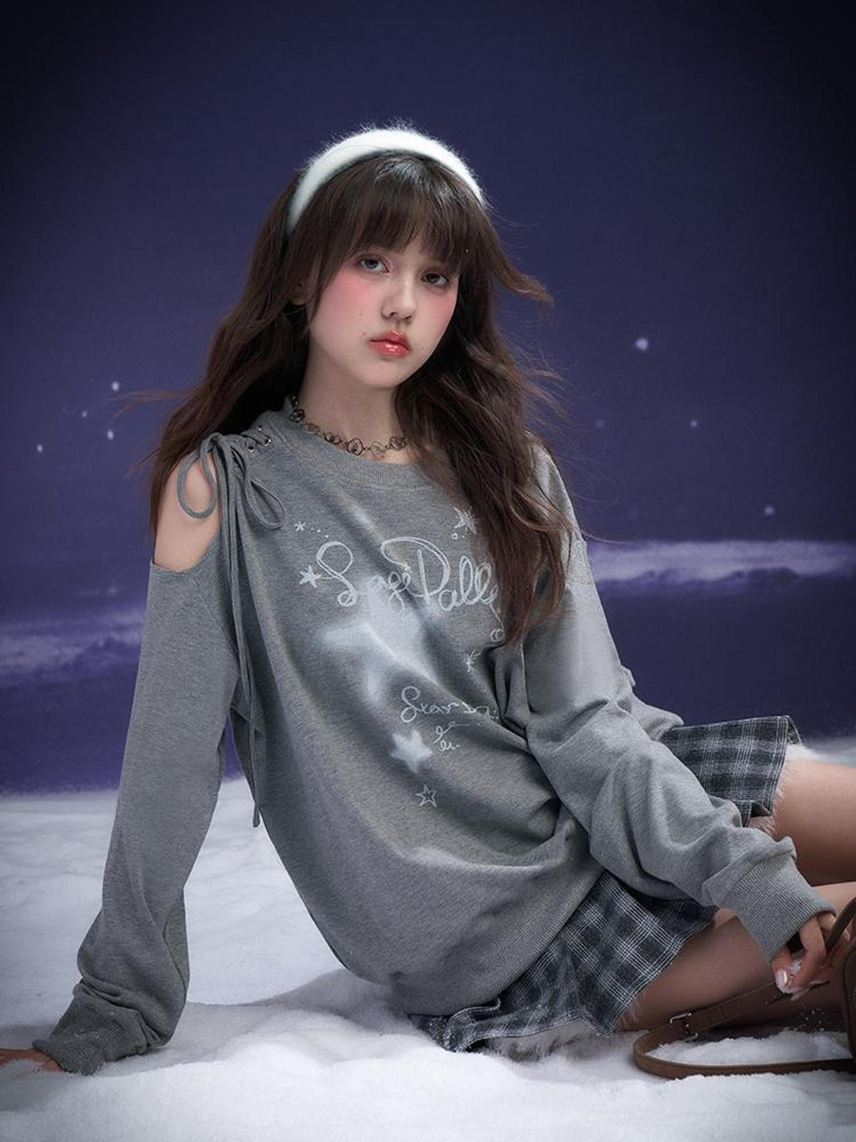 SagiDolls Off Shoulder Printed Open Back Asymmetric Women's Sweatshirts