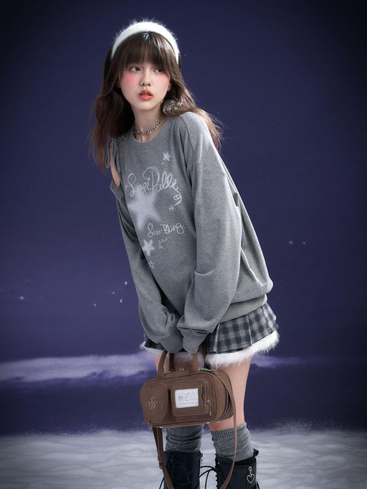 SagiDolls Off Shoulder Printed Open Back Asymmetric Women's Sweatshirts