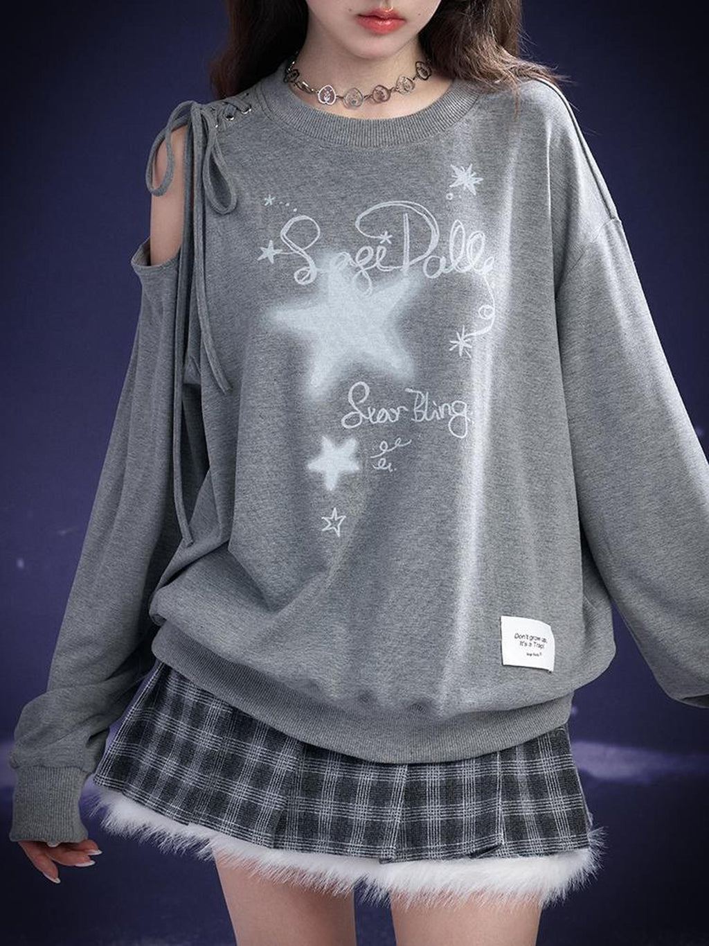SagiDolls Off Shoulder Printed Open Back Asymmetric Women's Sweatshirts