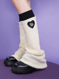 SagiDolls Off White Fluffy Faux Two Piece Heart Women's Acrylic Leg Warmers