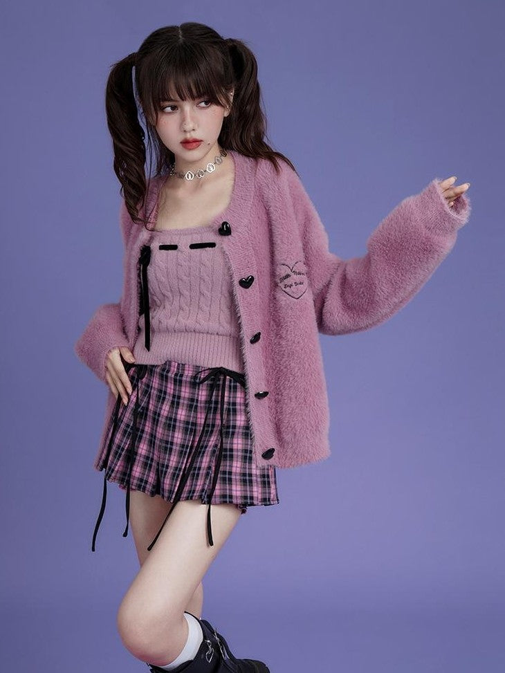 SagiDolls Pink Sweet Strappy Knit Women's Nylon Cardigans