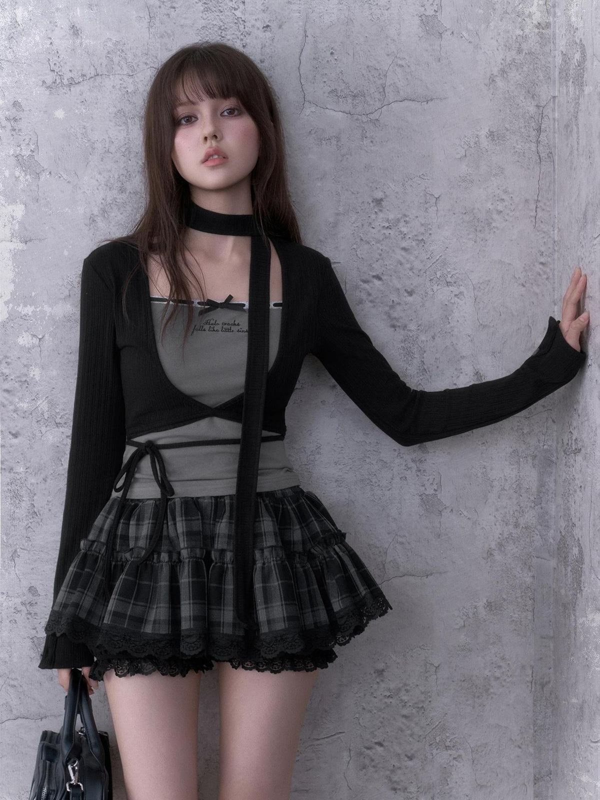 SagiDolls Plaid Layered Lace Low Rise Puffy Women's Polyester Mini Skirts