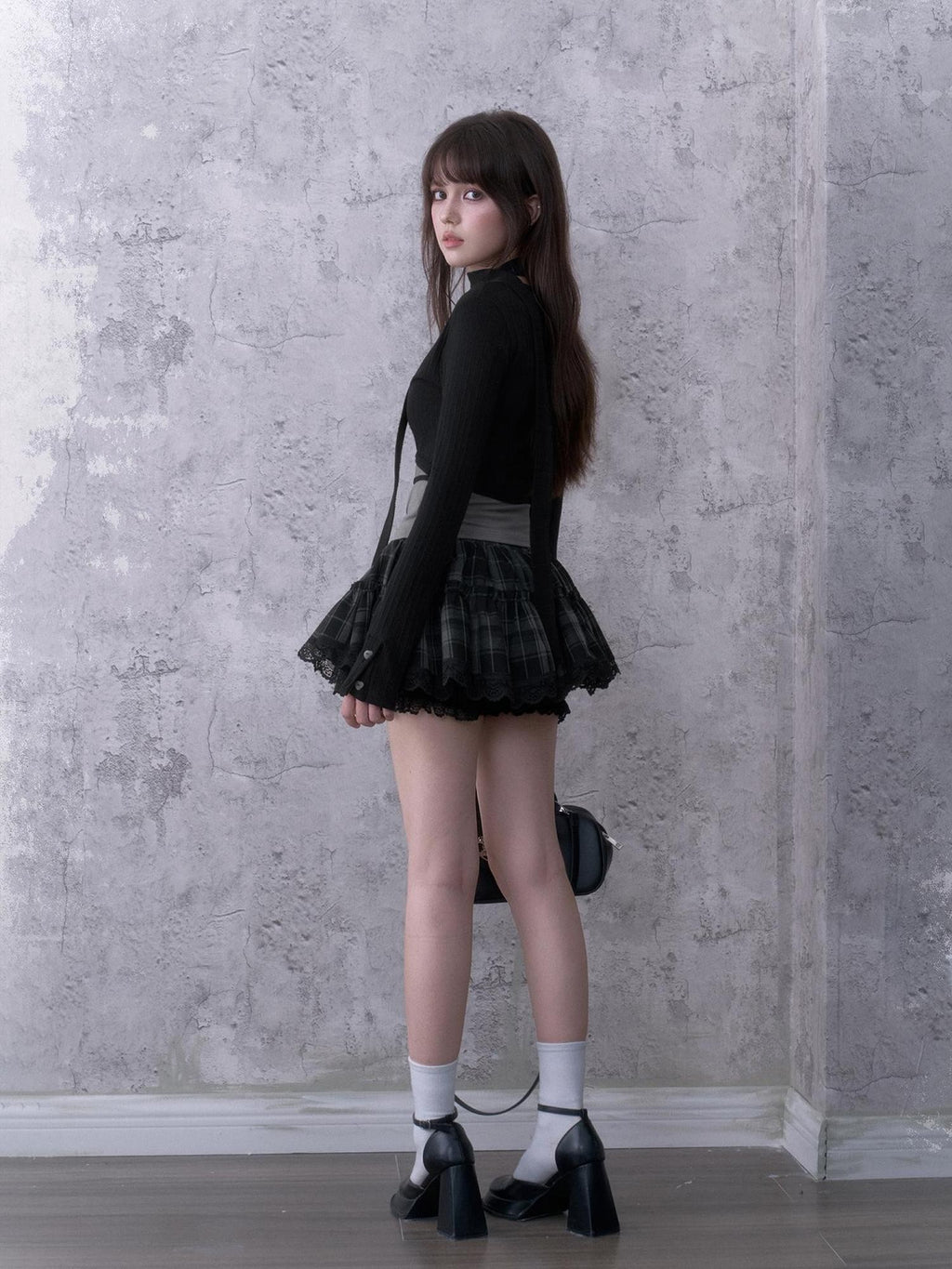 SagiDolls Plaid Layered Lace Low Rise Puffy Women's Polyester Mini Skirts