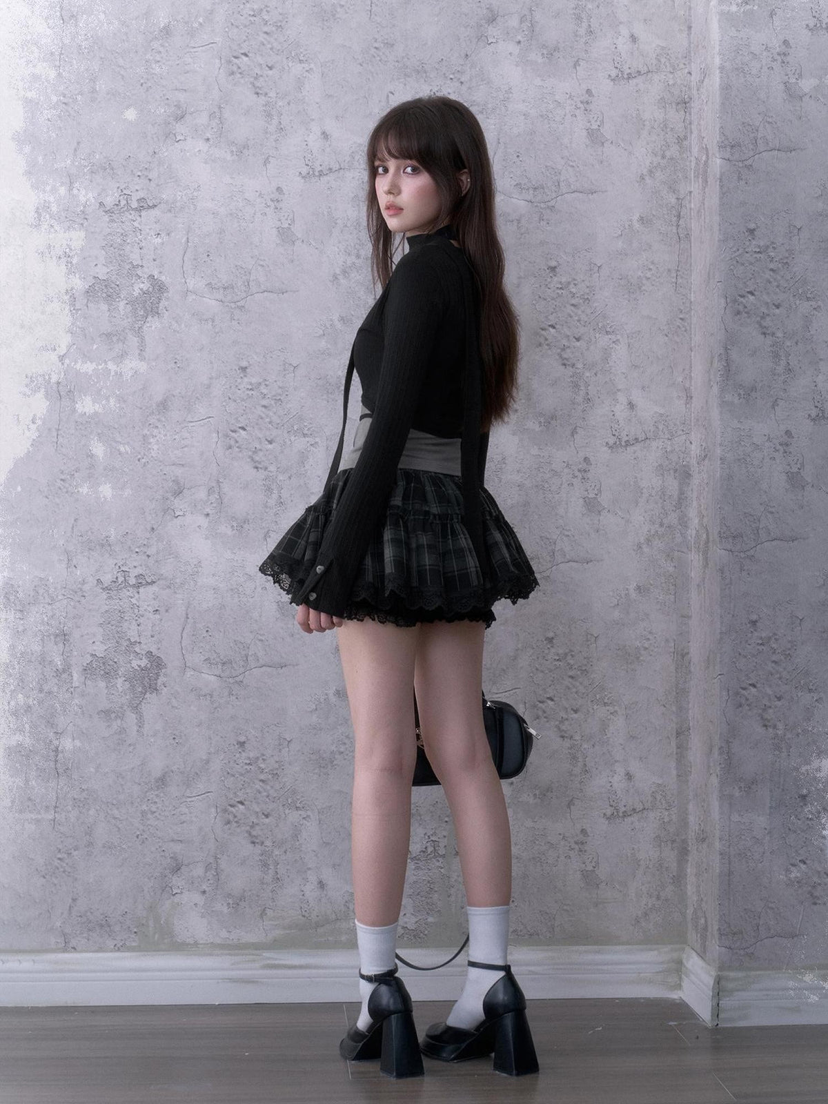 SagiDolls Plaid Layered Lace Low Rise Puffy Women's Polyester Mini Skirts