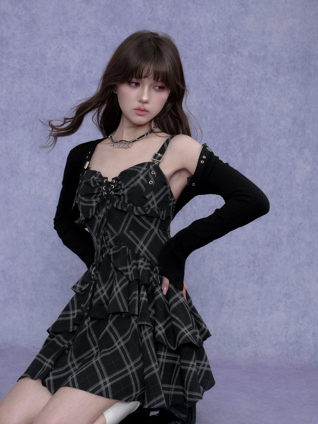 SagiDolls Plaid Padded Bust Metal Strap Women's Polyester Corset Mini Dresses