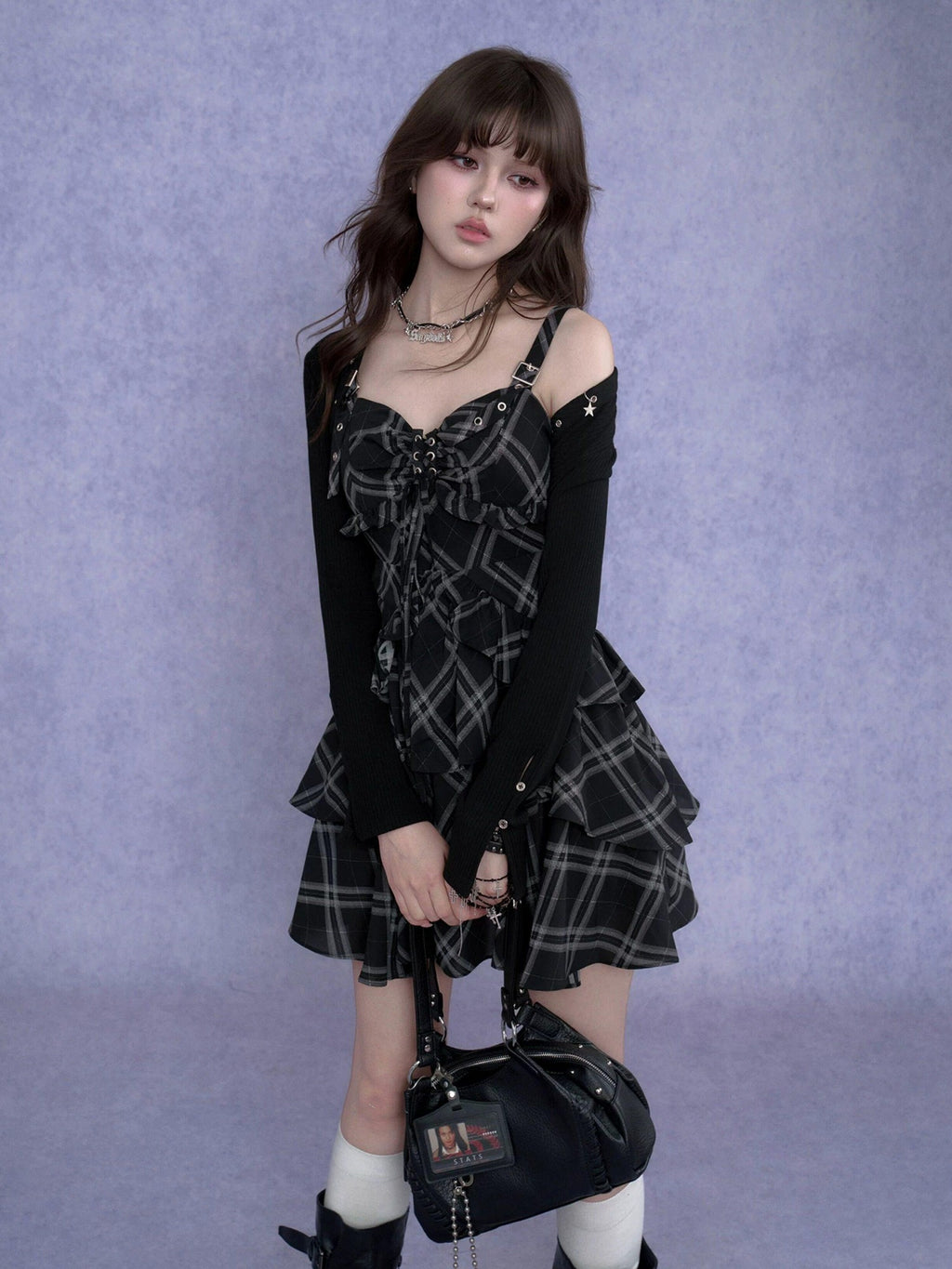 SagiDolls Plaid Padded Bust Metal Strap Women's Polyester Corset Mini Dresses
