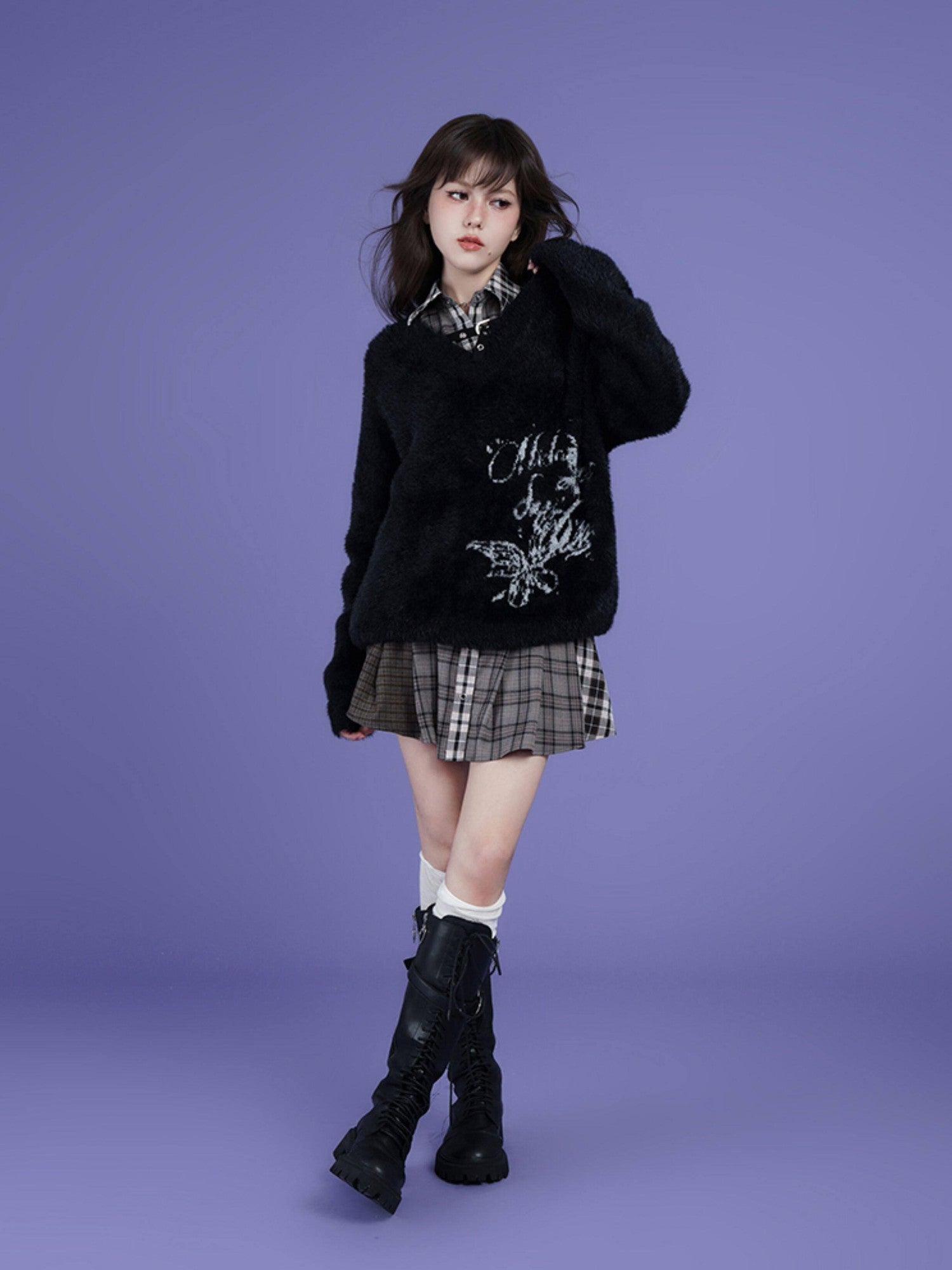 SagiDolls Plaid Patchwork Layered Aline Shirt Women's Polyester Casual Mini Dresses