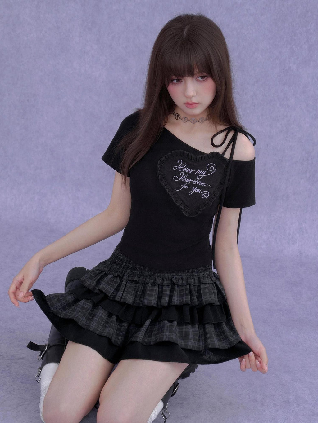 SagiDolls Plaid Ruffle A Line Elastic Waist Women's Polyester Tiered Skirts