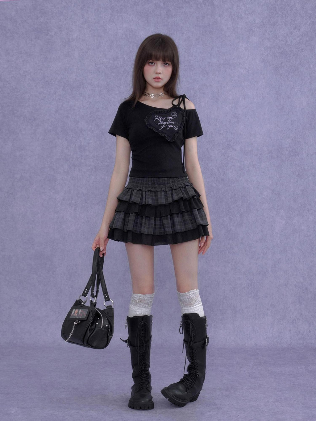 SagiDolls Plaid Ruffle A Line Elastic Waist Women's Polyester Tiered Skirts