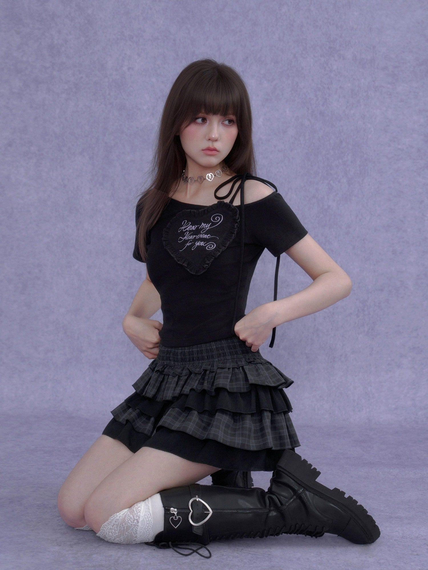 SagiDolls Plaid Ruffle A Line Elastic Waist Women's Polyester Tiered Skirts