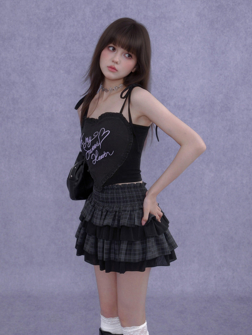 SagiDolls Plaid Ruffle A Line Elastic Waist Women's Polyester Tiered Skirts