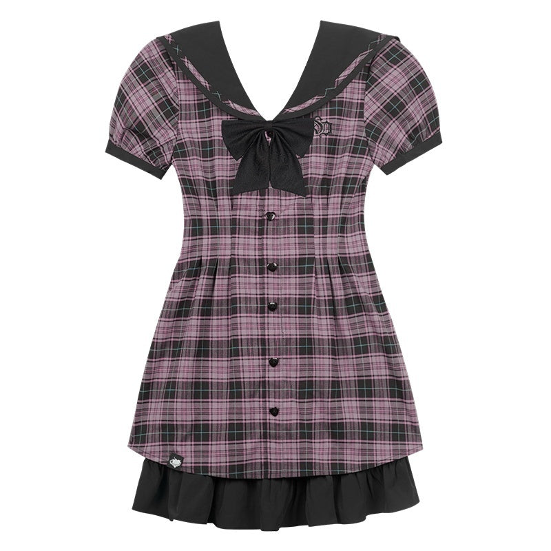 SagiDolls_Plaid_Sailor_Collar_Bow_A_Line_High_Waist_Women's_Cotton_Casual_Mini_Dresses_797021134021_MISSTT
