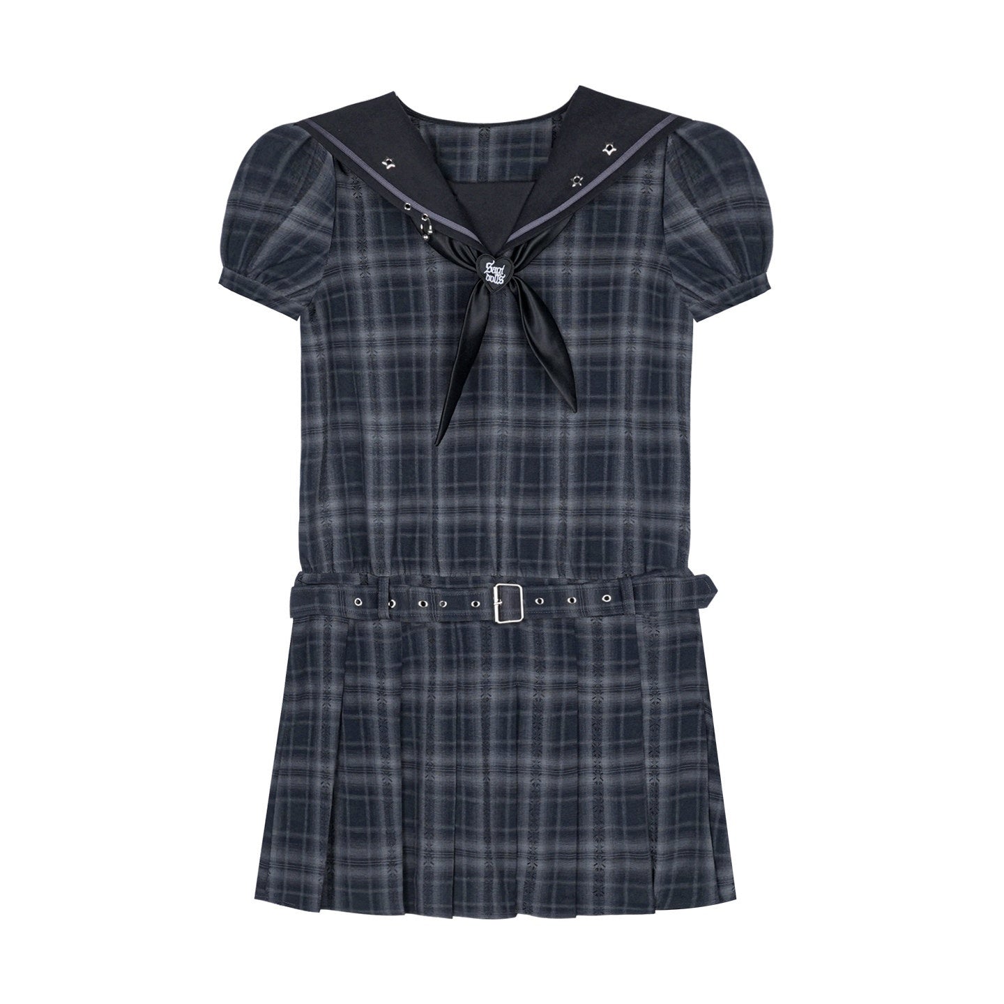 SagiDolls_Plaid_Sailor_Collar_Puff_Sleeve_Women's_Polyester_Textured_Casual_Mini_Dresses_1054852445509_MISSTT