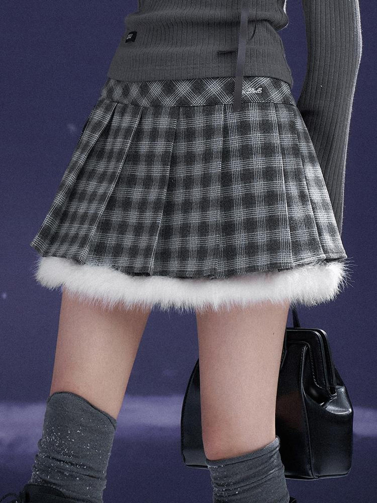 SagiDolls Pleated Embroidered Plush Plaid Sweet Women's Polyester Mini Skirts