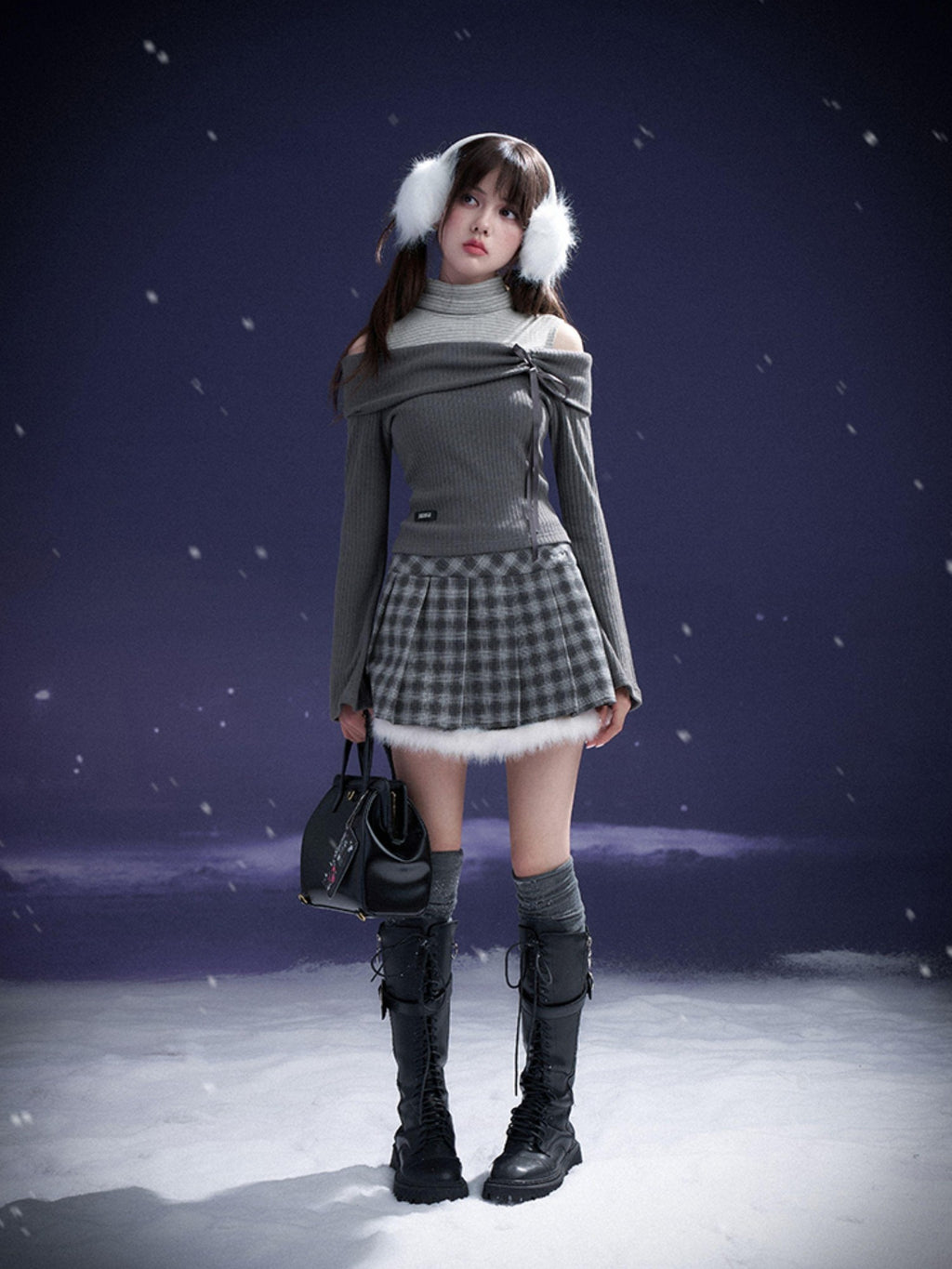 SagiDolls Pleated Embroidered Plush Plaid Sweet Women's Polyester Mini Skirts