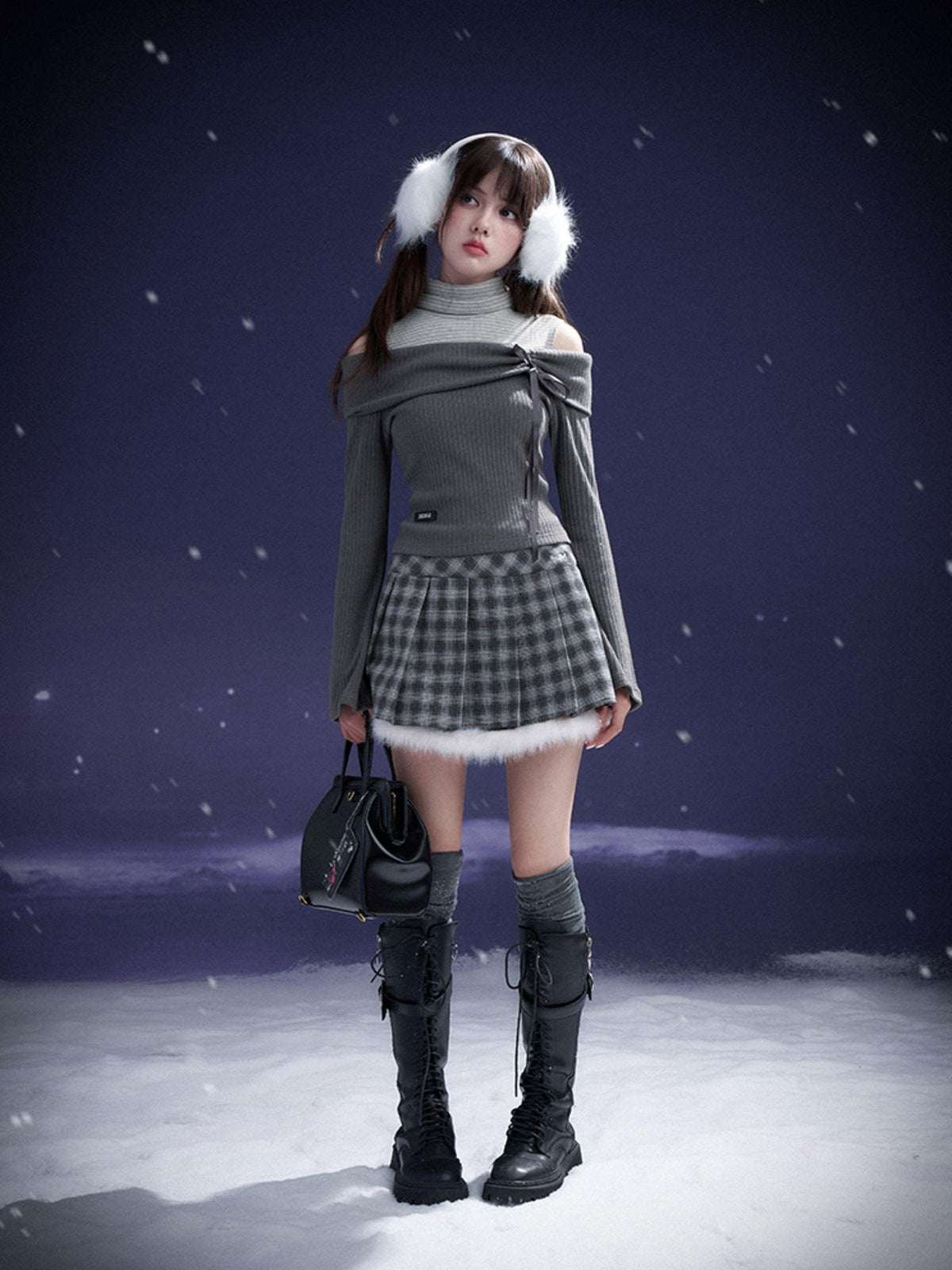 SagiDolls Pleated Embroidered Plush Plaid Sweet Women's Polyester Mini Skirts