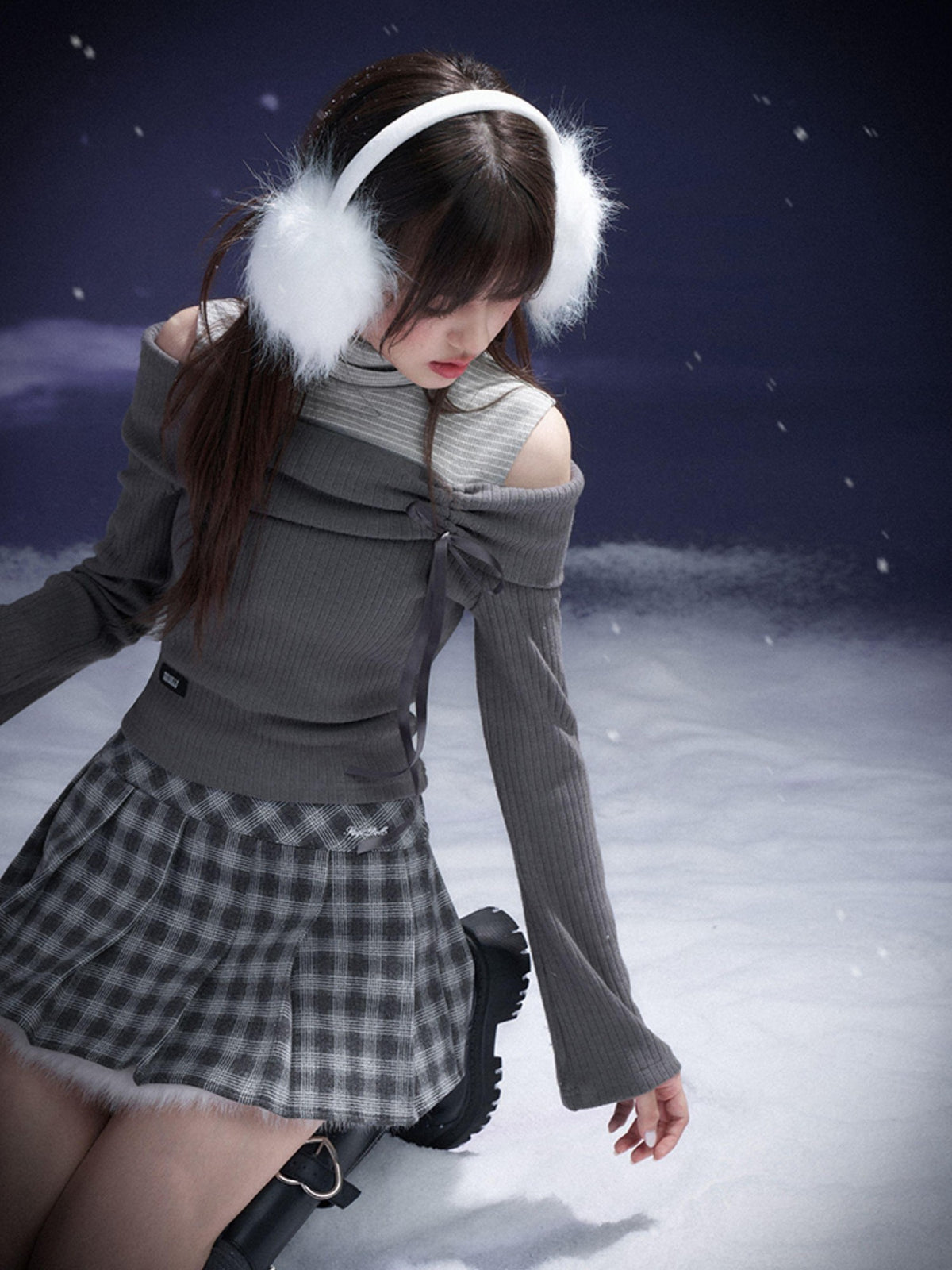 SagiDolls Pleated Embroidered Plush Plaid Sweet Women's Polyester Mini Skirts