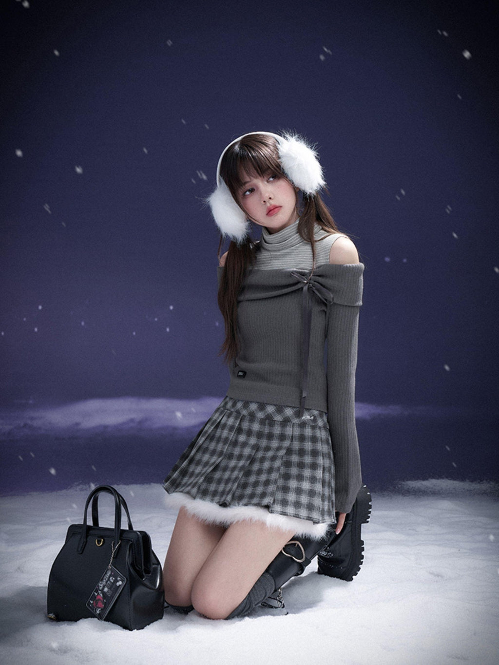SagiDolls Pleated Embroidered Plush Plaid Sweet Women's Polyester Mini Skirts