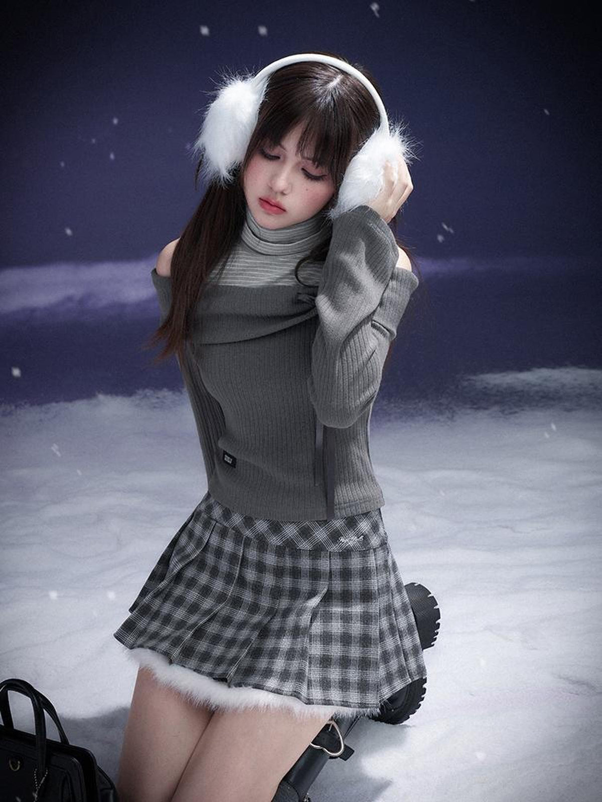 SagiDolls Pleated Embroidered Plush Plaid Sweet Women's Polyester Mini Skirts