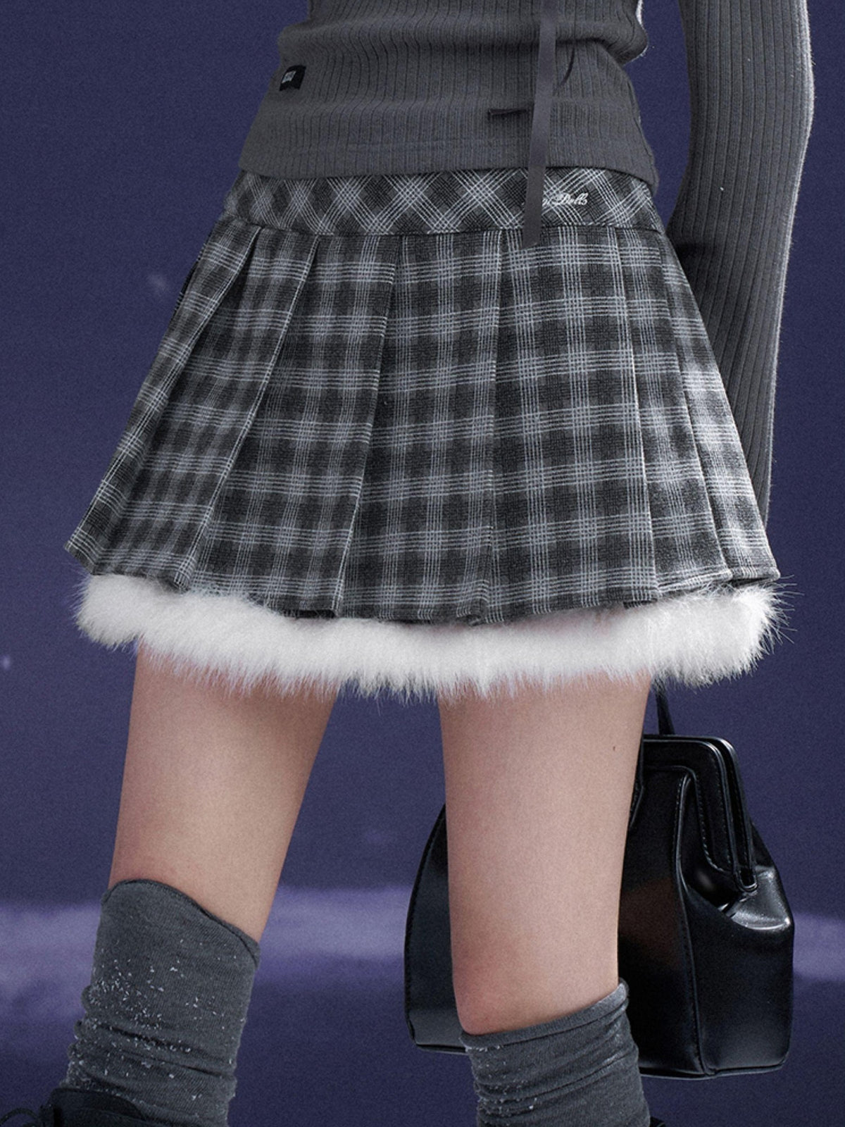 SagiDolls Pleated Embroidered Plush Plaid Sweet Women's Polyester Mini Skirts