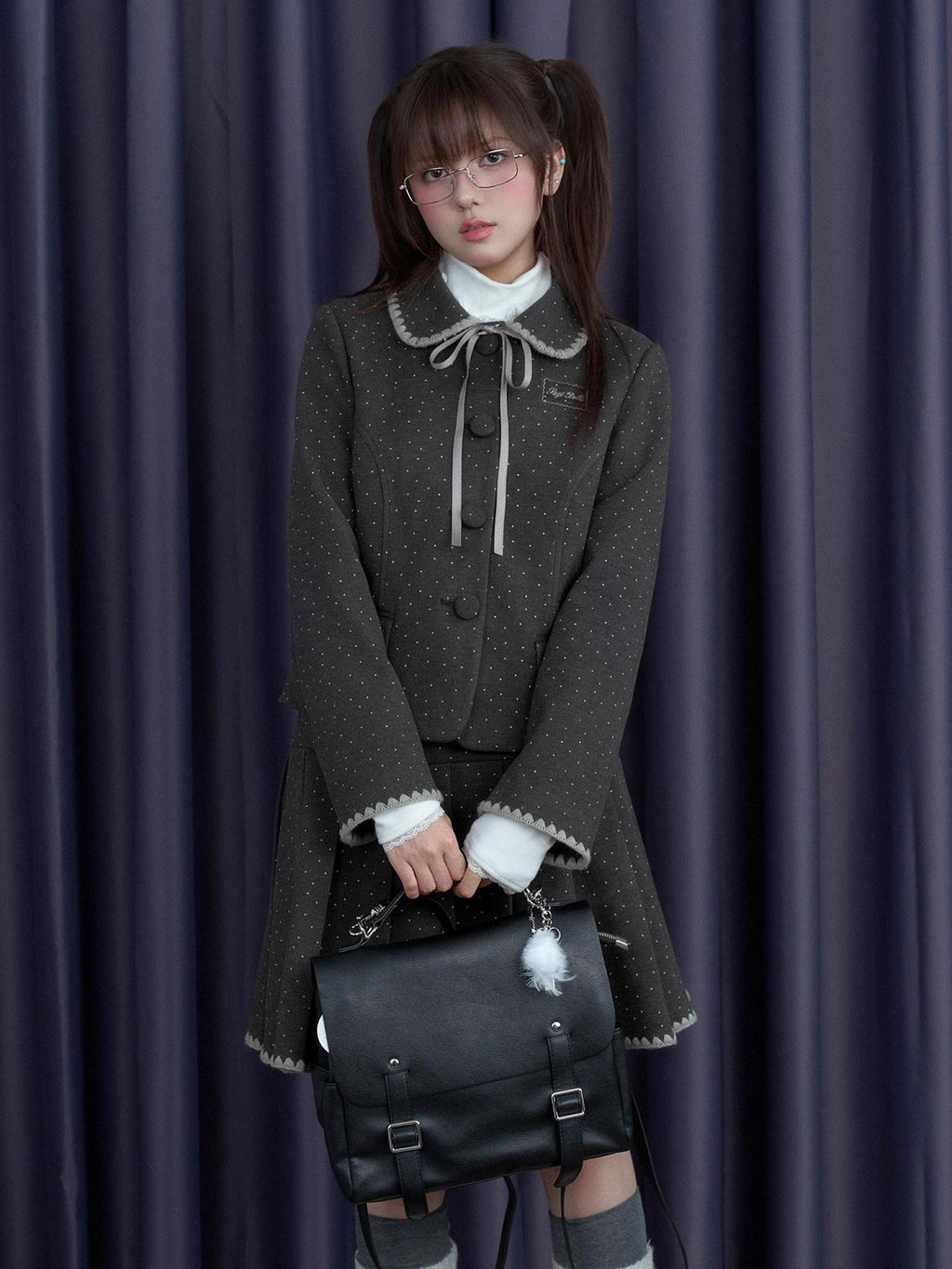 SagiDolls Polka Dot Tweed Embroidered Blazer Women's Matching Skirt Sets