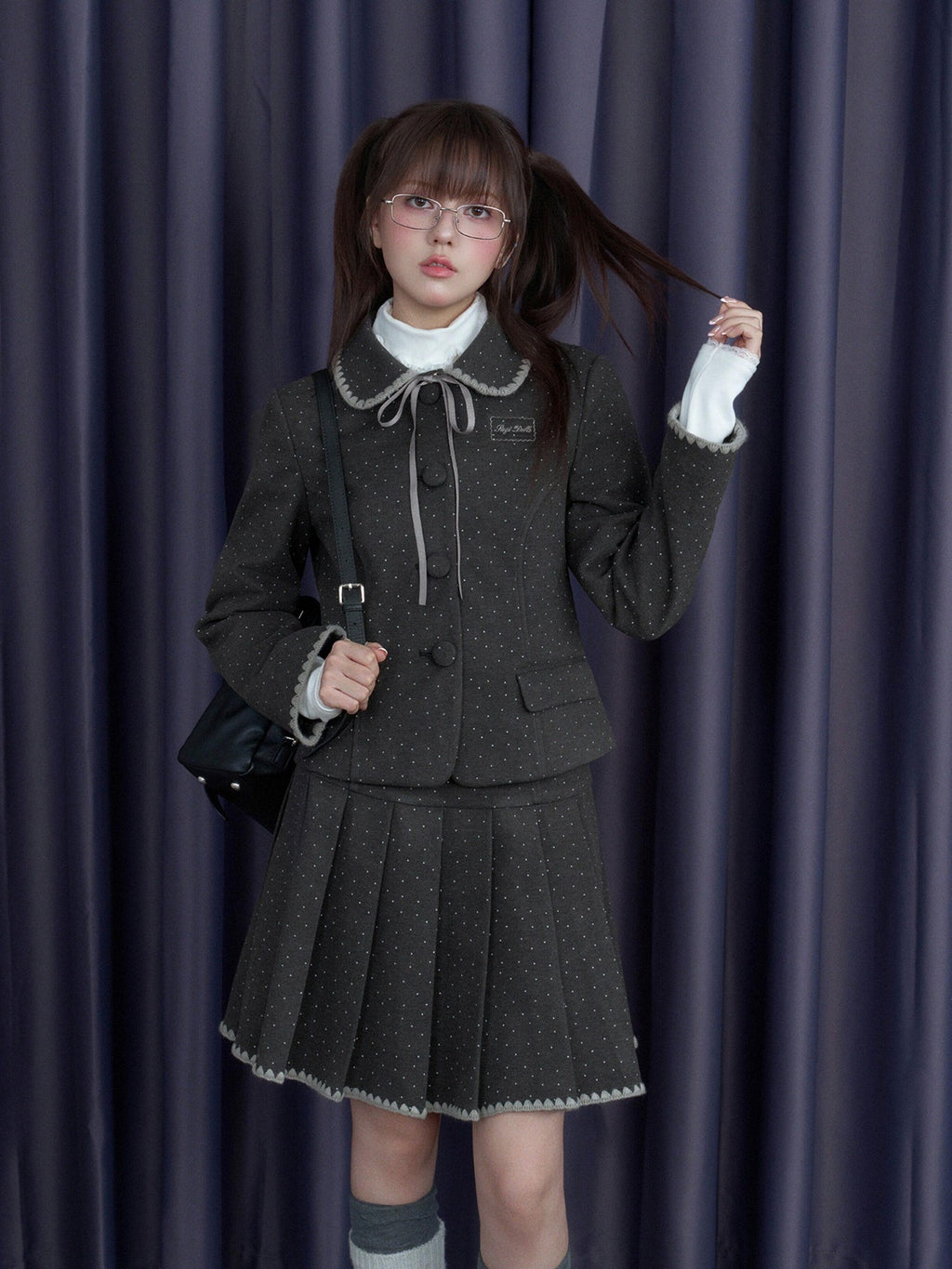 SagiDolls Polka Dot Tweed Embroidered Blazer Women's Matching Skirt Sets