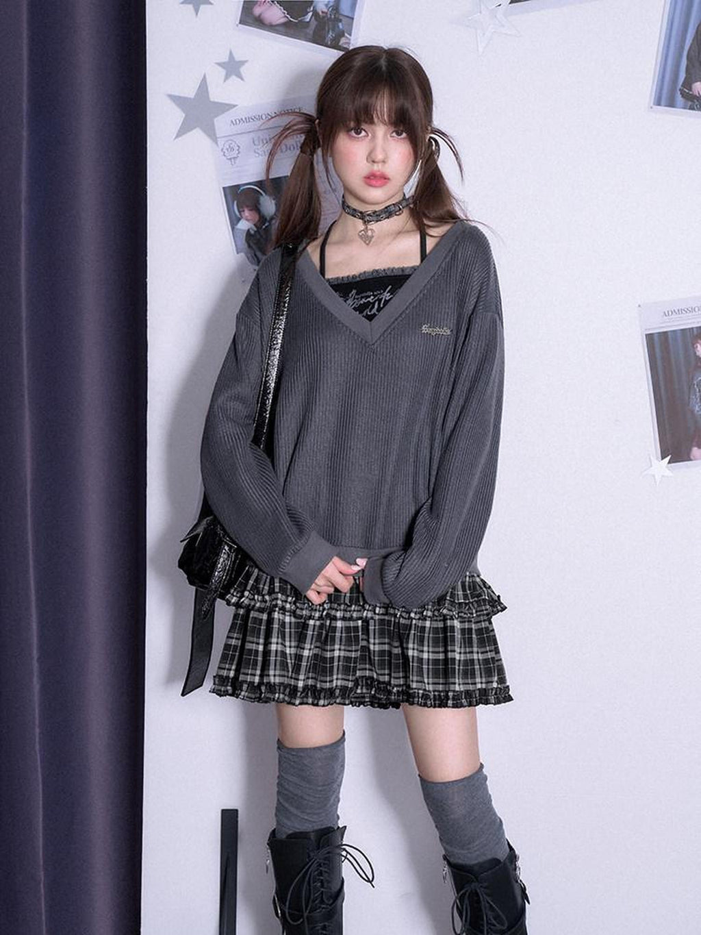 SagiDolls Preppy Faux Two Piece Halter Spliced Tiered Women's Poly Casual Mini Dresses