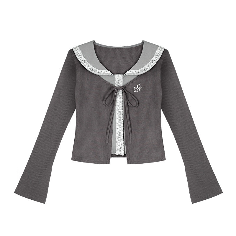 SagiDolls_Preppy_Lace_Sailor_Collar_Faux_Two_Piece_Cinched_Waist_Women's_Cotton_Long_Sleeve_T-shirts_1082020934577_MISSTT