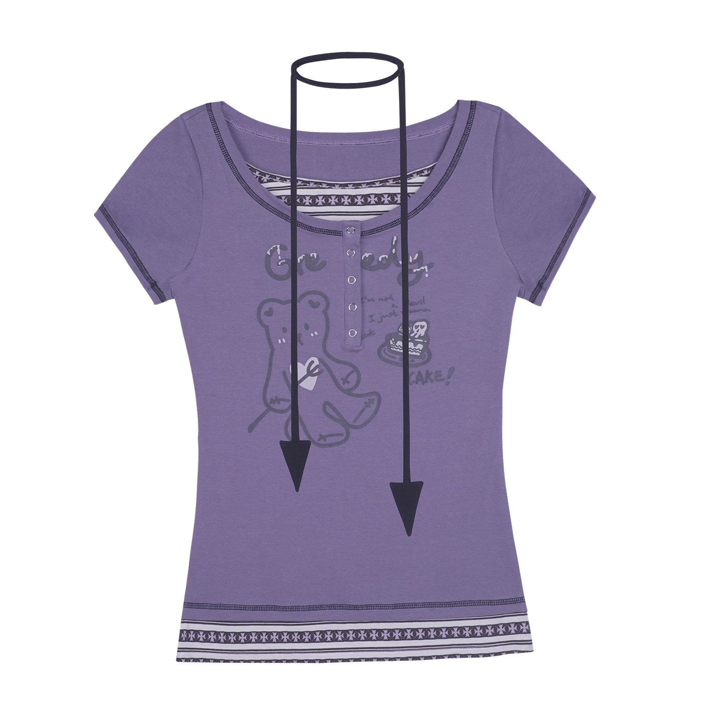 SagiDolls_Purple_Bear_Print_Faux_Layered_Spliced_Knit_Women's_Short_Sleeve_T-shirts_928485750833_MISSTT