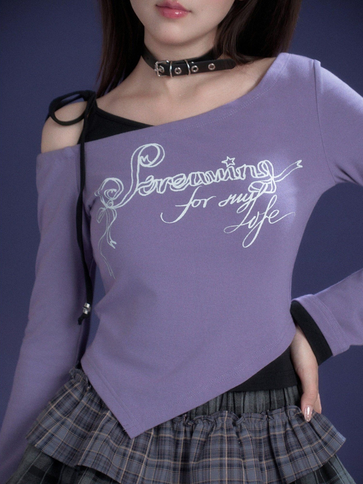 SagiDolls Purple Black Print Layered Women's Viscose Cotton Long Sleeve T-shirts