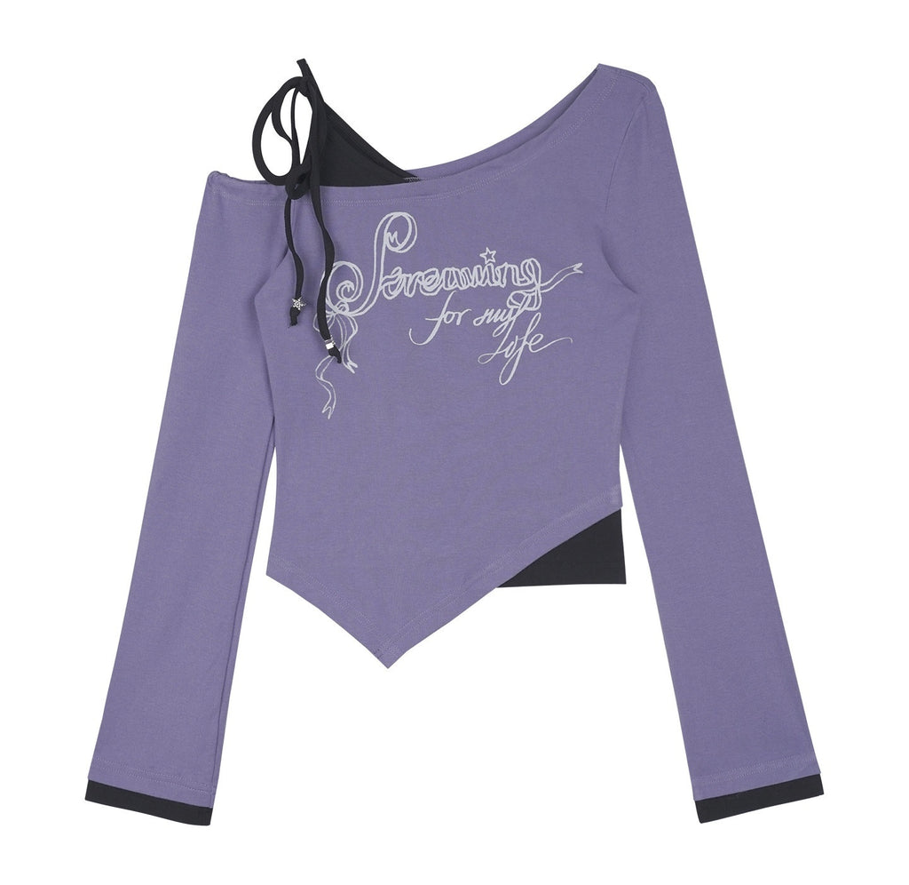 SagiDolls_Purple_Print_Spliced_Two_Piece_Look_Women's_Cotton_Long_Sleeve_T-shirts_1012700429845_MISSTT