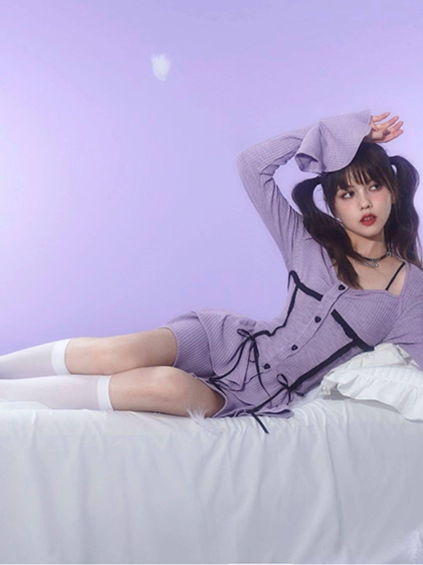 SagiDolls Purple Striped Ruffle Hem High Waist Women's Corset Mini Dresses