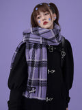 SagiDolls Purple Thick Knit Plaid Extra Long Women's Acrylic Scarves & Shawls