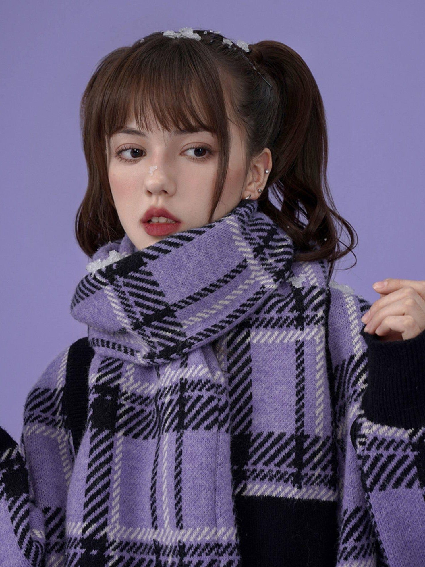 SagiDolls Purple Thick Knit Plaid Extra Long Women's Acrylic Scarves & Shawls