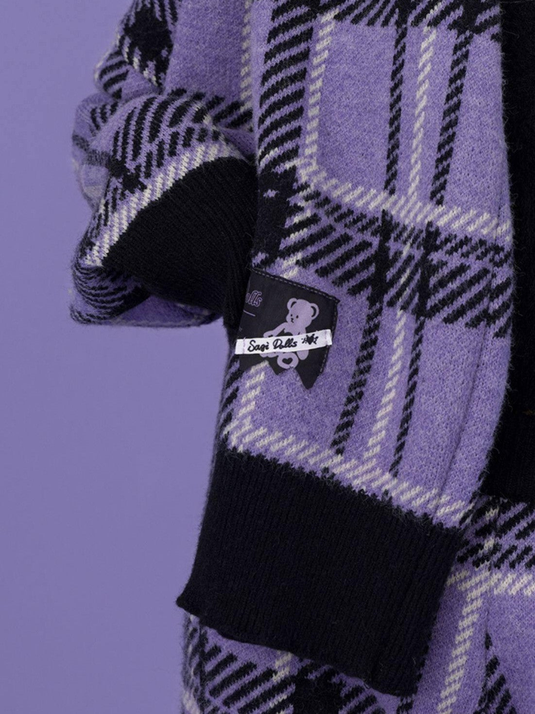SagiDolls Purple Thick Knit Plaid Extra Long Women's Acrylic Scarves & Shawls