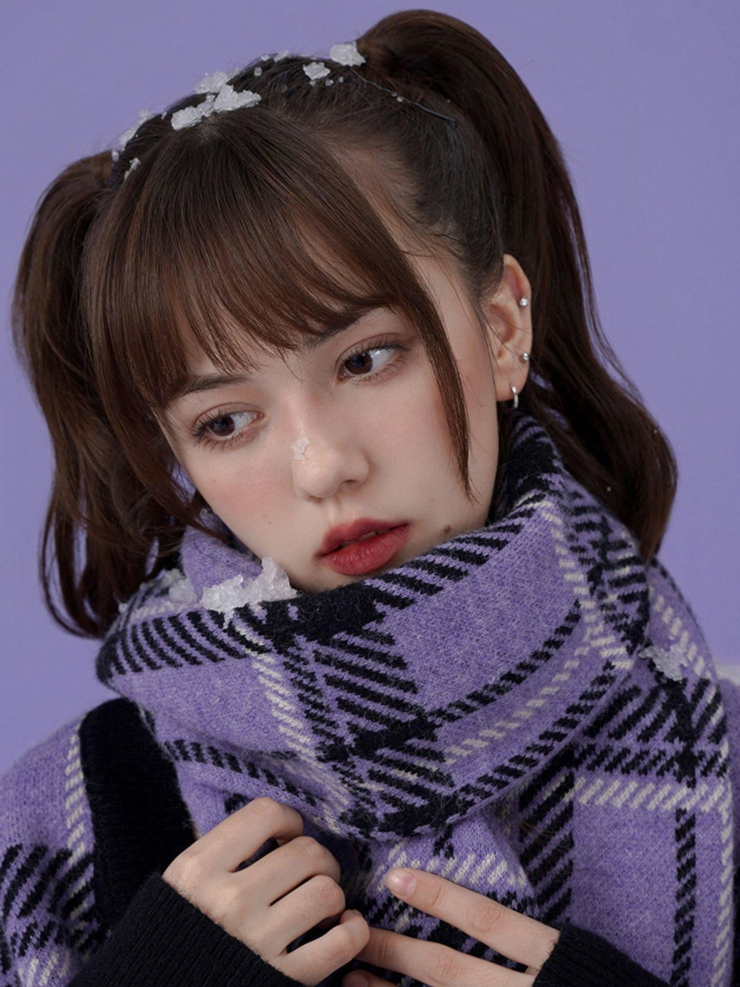 SagiDolls Purple Thick Knit Plaid Extra Long Women's Acrylic Scarves & Shawls
