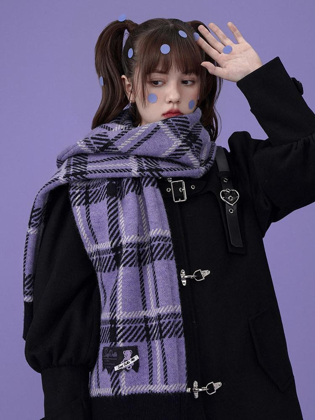 SagiDolls Purple Thick Knit Plaid Extra Long Women's Acrylic Scarves & Shawls